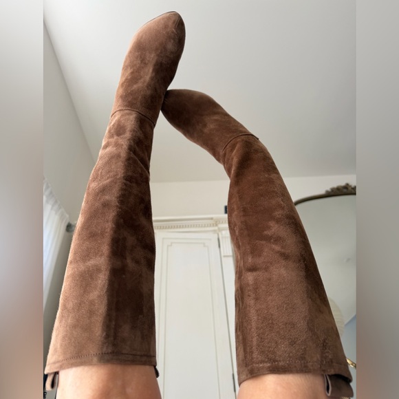 Free People NWT Cognac Suede & Gold Wedge platform Knee High Boot Sexy Chic LOVE - Picture 10 of 15